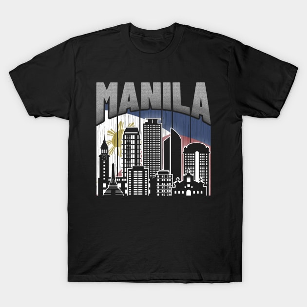 Manila NCR Skyline Vintage Philippines Flag T-Shirt by travel2xplanet